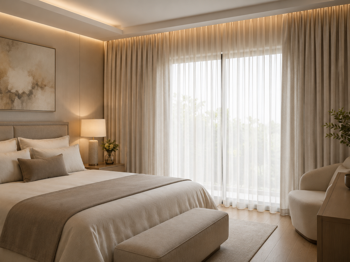 Cortina para quarto em ambiente sofisticado