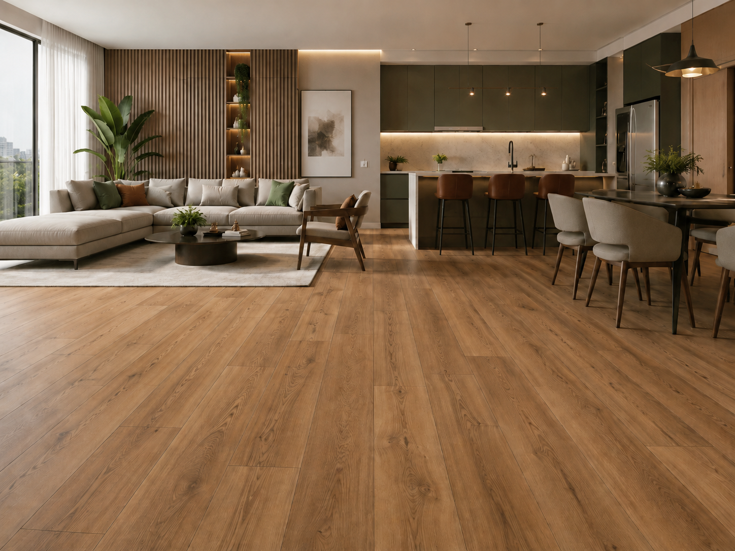 Piso vinílico clicado em ambiente sofisticado